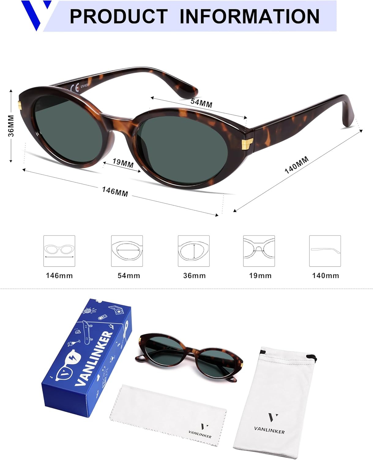 VANLINKER Polarized Retro Oval Sunglasses for Women Men Small Face Vintage 90s Shades VL9850 - Image 5
