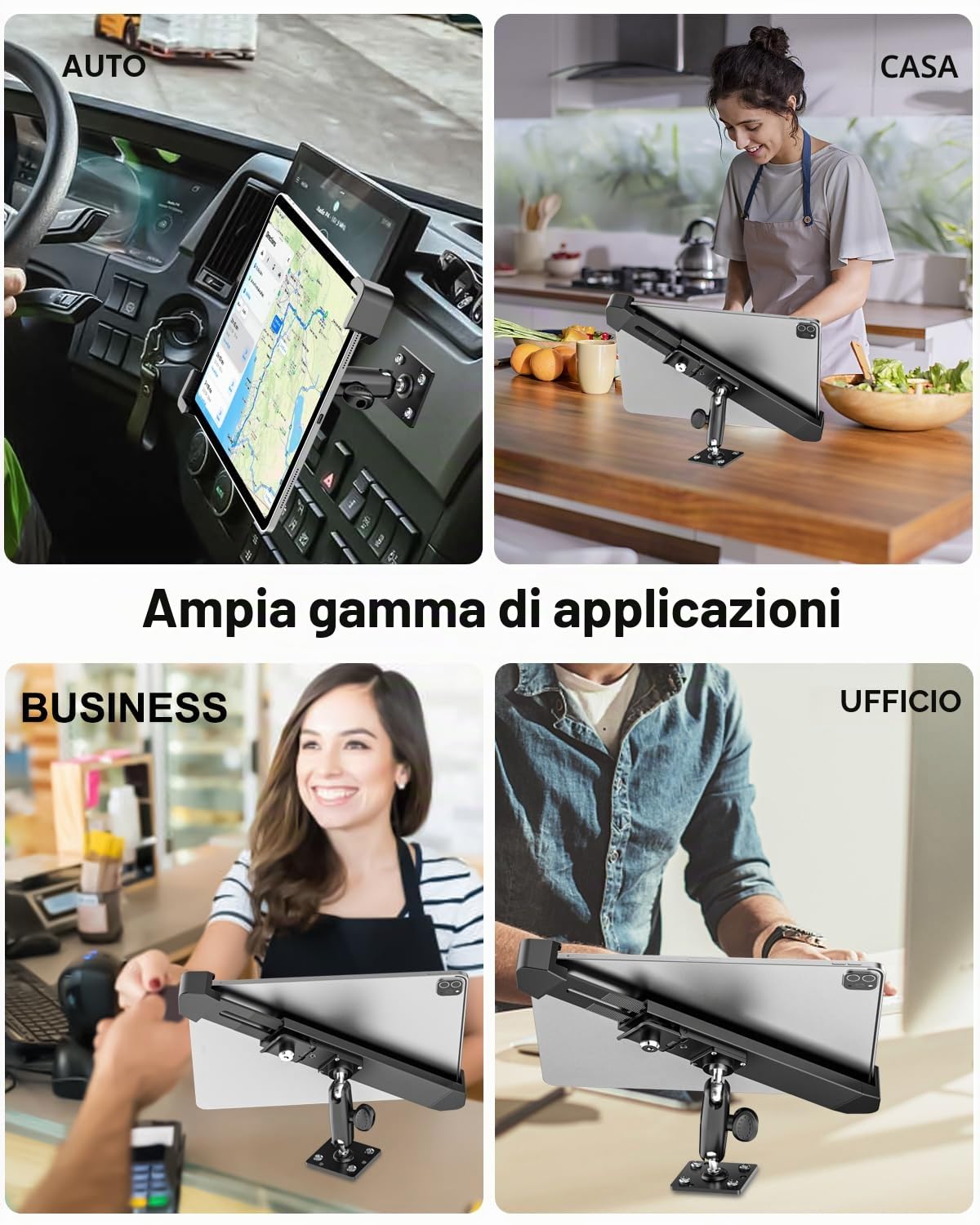 Supporto Tablet Auto Antifurto, Regolabile a 360° Porta Tablet Antifurto per Cruscotto Auto/Muro/Scrivania, realizzato in Metallo Robusto, Supporto Tablet di Sicurezza per 7-11" iPad, Galaxy