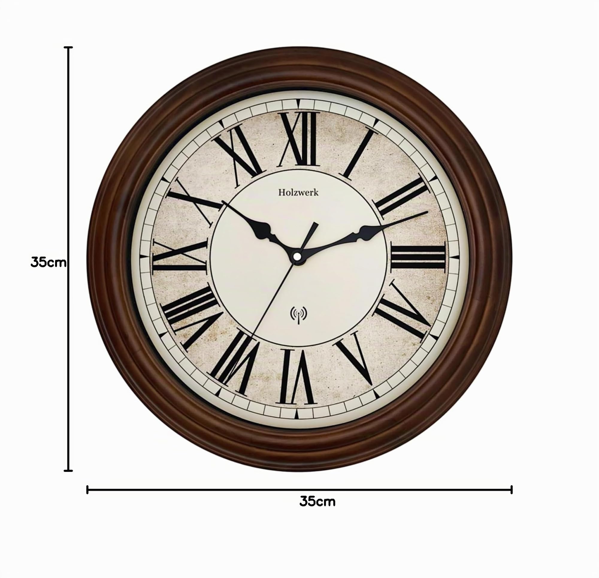 Holzwerk BEDBURG Natur Vintage Retro Holz Funk Wanduhr Holz-Uhr Funkwanduhr mit Römischen Ziffern Funkuhr nahezu lautloses Uhrwerk leise Tickgeräusche Massivholz Natur 14 Zoll 35cm Braun (Braun)