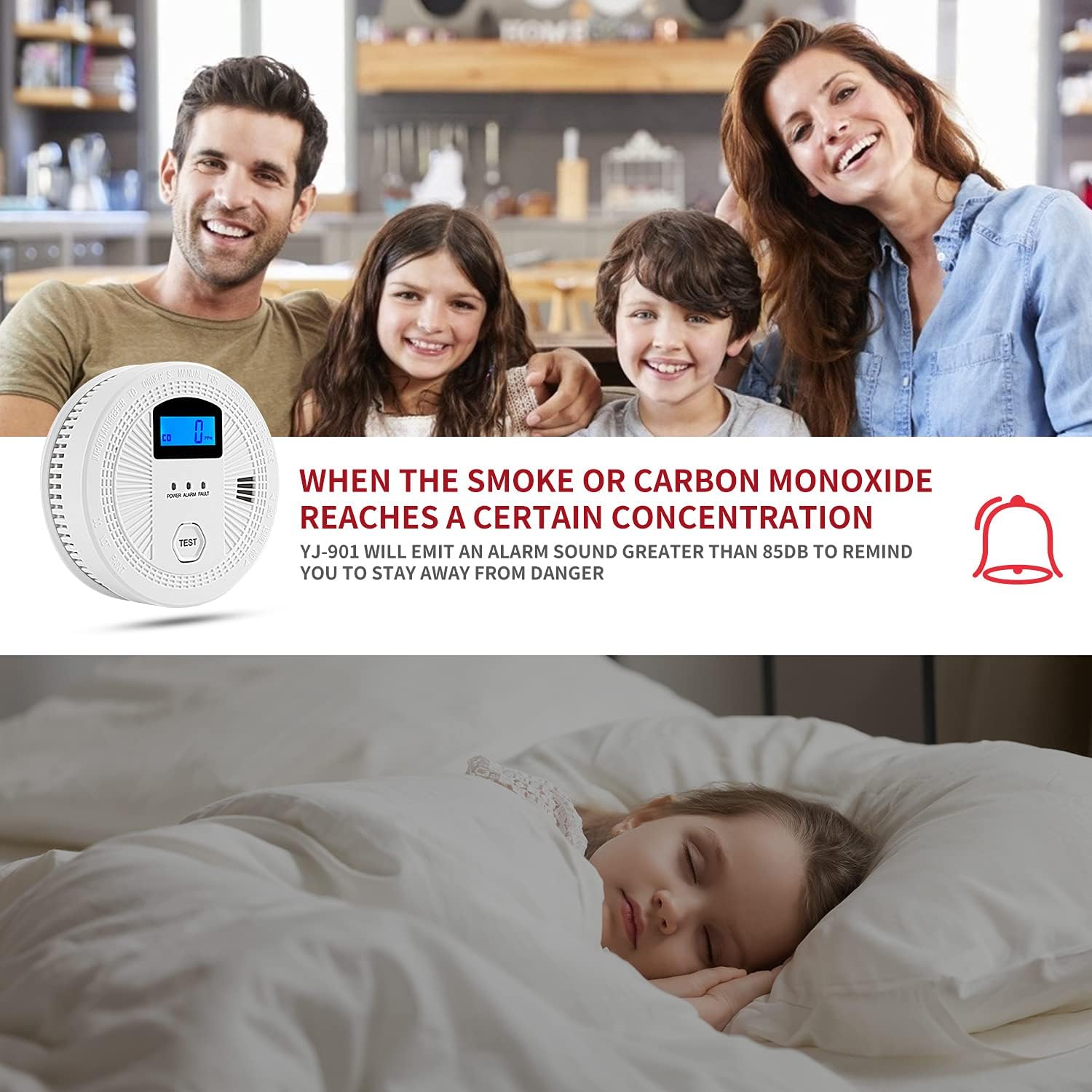 OKEAH Smoke and Carbon Monoxide Detector,Replaceable Battery-Operated CO Alarm with LCD Display,YJ-901 - - 