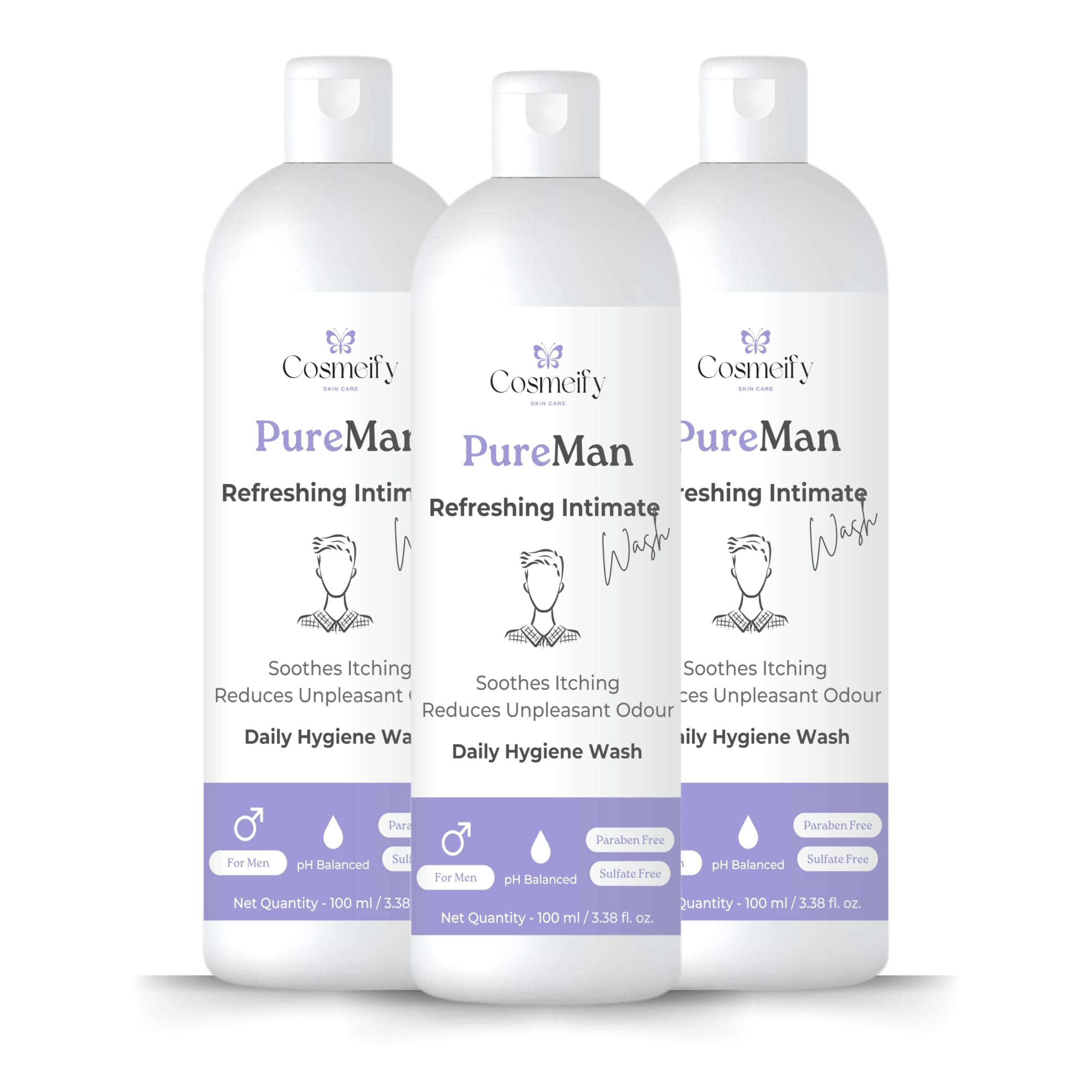 Cosmeify Pure Man Intimate Wash 100ml | Hygiene Wash for Men with pH Balanced | Genital Wash | Prevents Itching, Irritation, Dryness, Anti Odour | Paraben-Free, All Skin Types | Combo Offer Pack of 3 (B0D9FB3BL7) Amazon Price History, Amazon Price Tracker