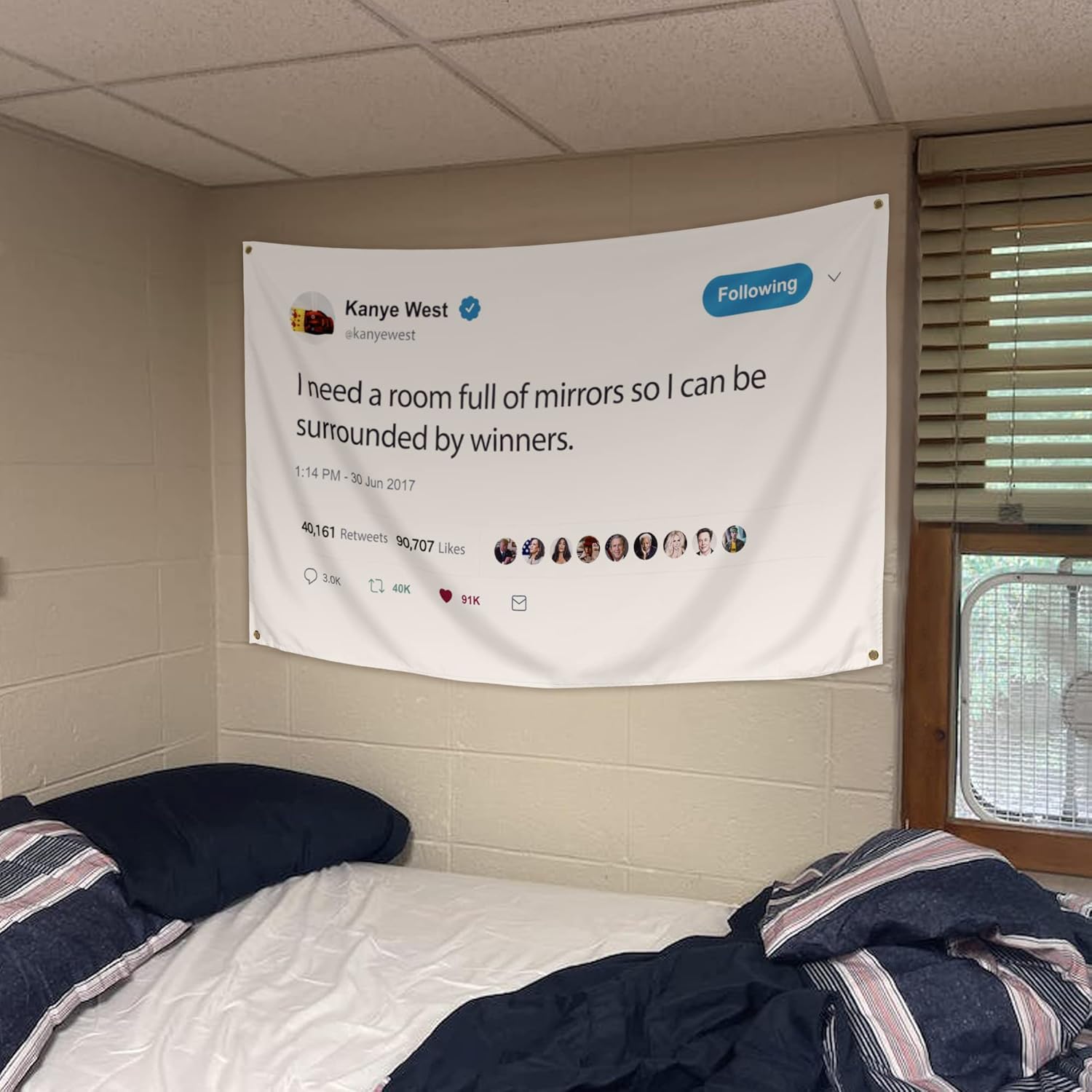 Kanye Flag I Need A Room Full of Mirrors 3x5 ft Tweet Quote Rapper Tapestry, Heavy Duty 200D Durable Polyester, Funny Poster Flags for Room College Dorm Guys, Fade Resistant Banner Décor - Image 2