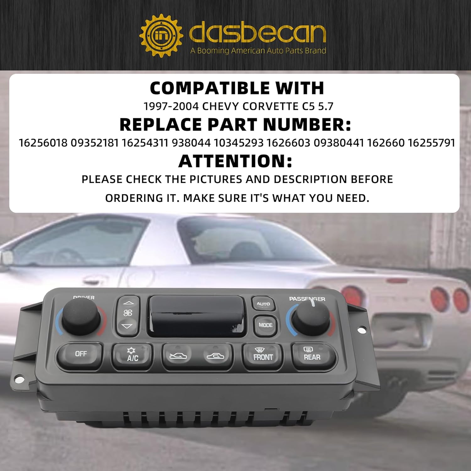 16256018 A/C Heater Climate Control Module Compatible with 1997-2004 C5 Corvette 5.7L V8 HVAC Control Replaces 09352181 16254311 1626603