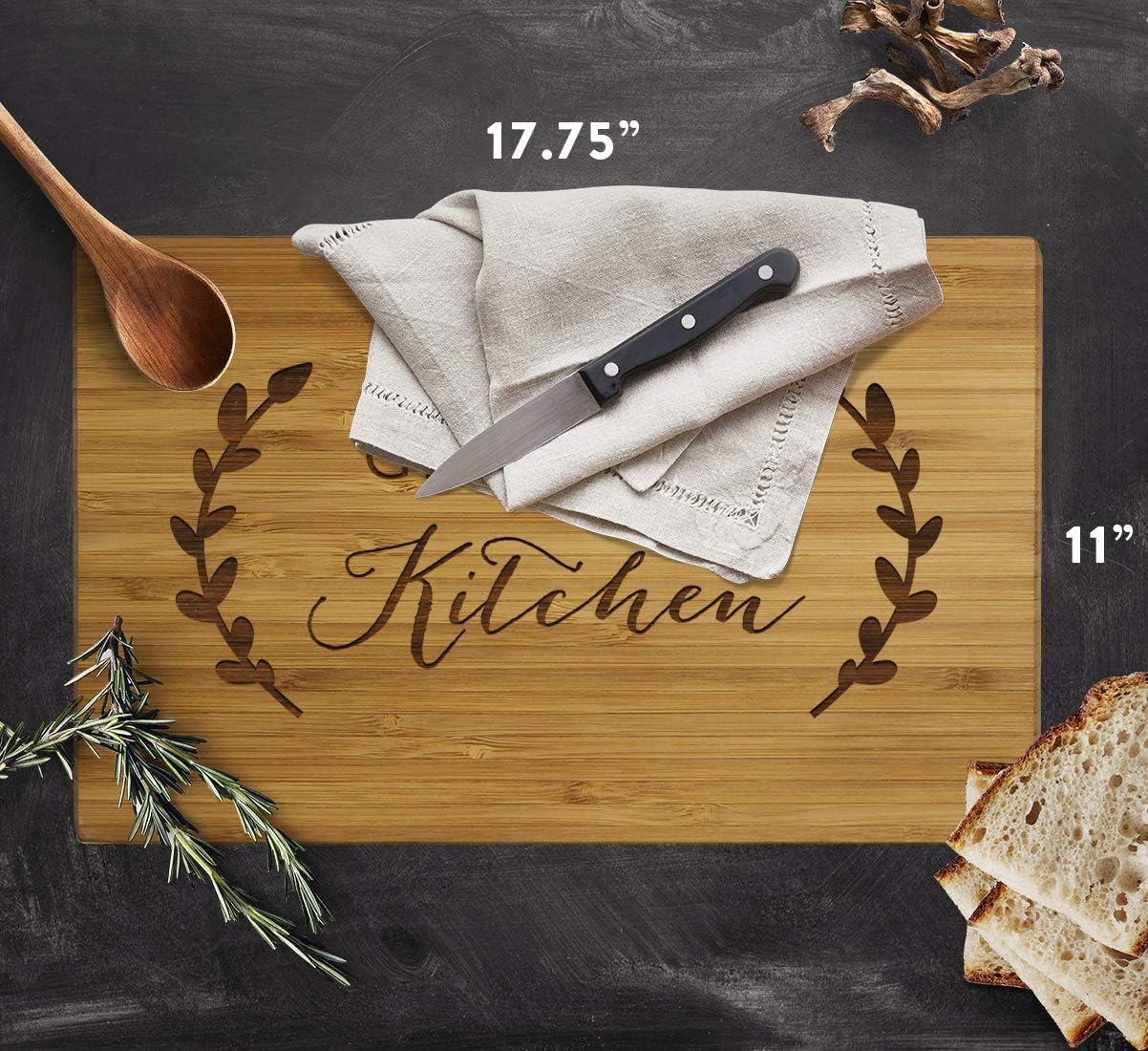 Andaz Press Large Bamboo Wood Cutting Board Gift for Mother's Day, 17.75 x 11-inch, Rustic Laurels, Granny's Kitchen, 1-Pack, Laser Engraved Serving Chopping Board Christmas Chef Kitchen Ideas