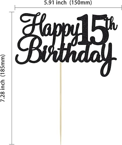Miniatura 2 de Gyufise 1 decoración negra para tarta de cumpleaños número 15 con purpurina para tarta de cumpleaños de 15 años, decoraciones fabulosas para tartas