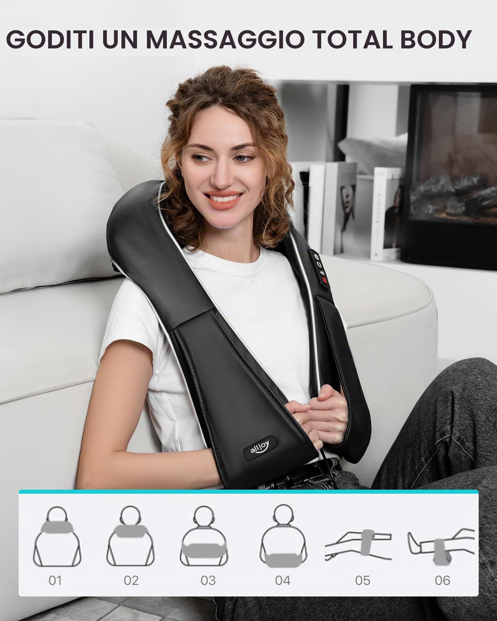 ALLJOY Massaggiatore Cervicale, Massaggiatore per Collo e Spalle con Riscaldamento, Massaggio Shiatsu Elettrico Schiena 3D Tre Velocità Regolabili, Regalo per Uomo Donna,Nero