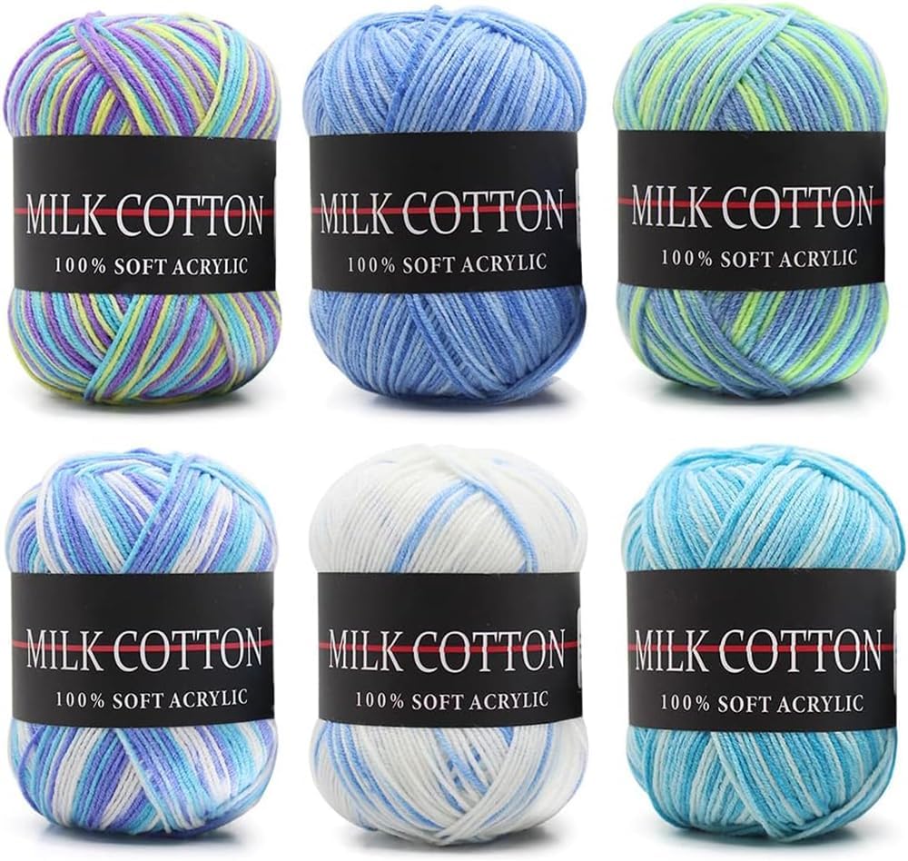 Acrylic Yarn Bulk - 6 Multicolor Knitting & Crochet Yarn, Soft, Lightweight, Durable, Perfect for DIY Crafts & Scarves, Gift for Beginners & Adults
