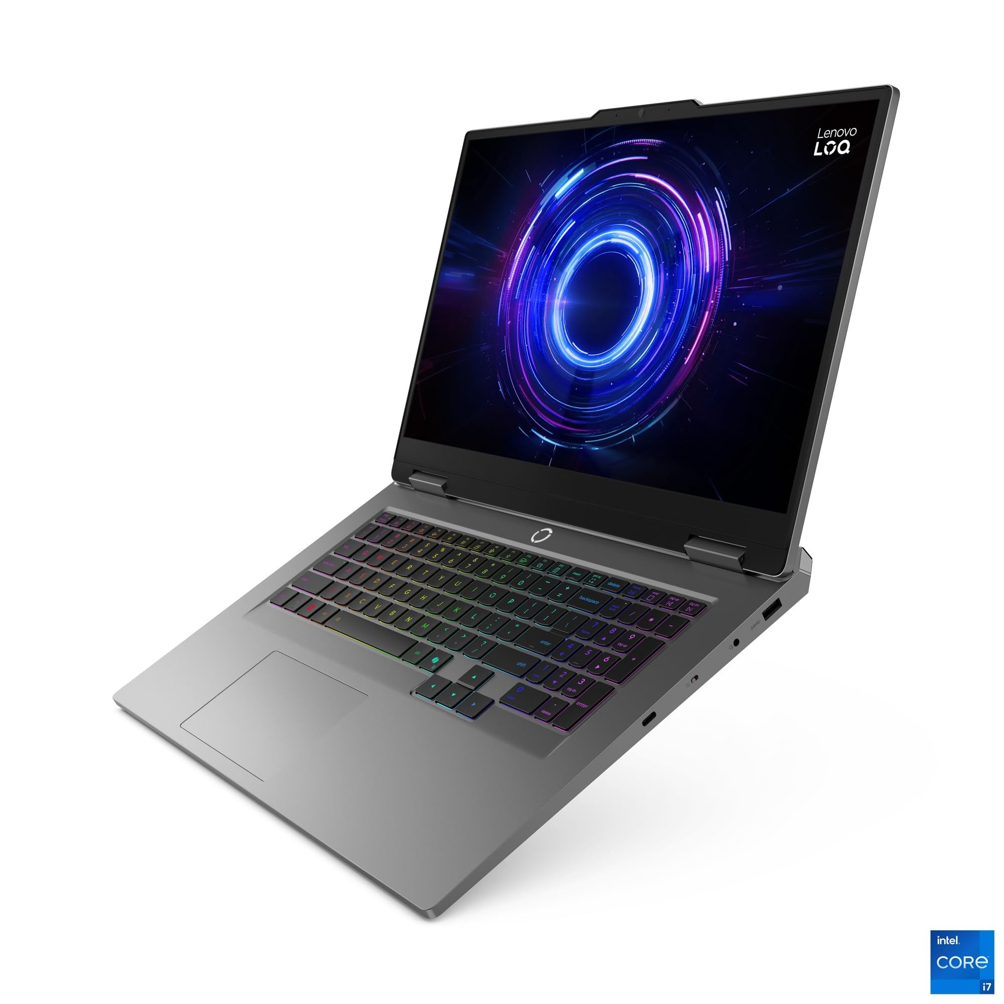 Lenovo LOQ Gaming AI Laptop | 17.3" Full HD 165Hz | NVIDIA GeForce RTX 5070 | Intel Core i7-14700HX | 16GB RAM | 512GB SSD | Ohne Windows | QWERTZ | 24-Zonen-RGB-Tastatur | Grau | 3 Monate Game Pass