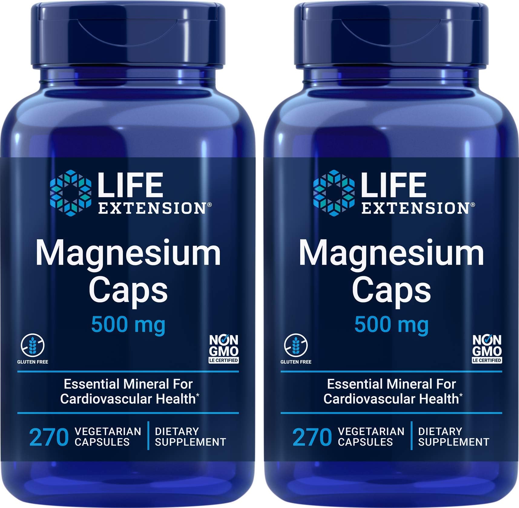 Magnesium Caps 500mg, 270 Capsules (Pack of 2) - Non-GMO, Mag Complex Supplement w/Oxide, Citrate, Succinate