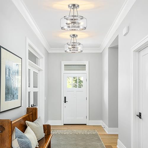 Miniatura 4 de Lámpara de techo moderna de cristal de níquel cepillado, lámpara de techo semiempotrada de 3 lámparas, lámpara de techo para pasillo, dormitorio,