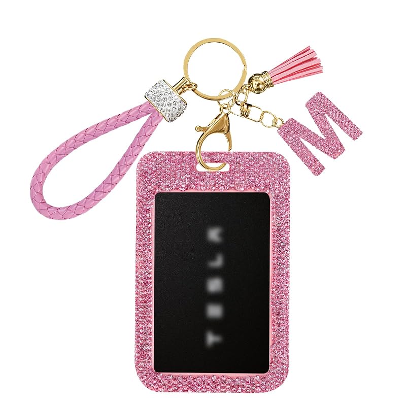 Porta-cartão para chave Tesla com chaveiro, compatível com Model 3/Y/S/X, Cybertruck e Rivian, M-pink