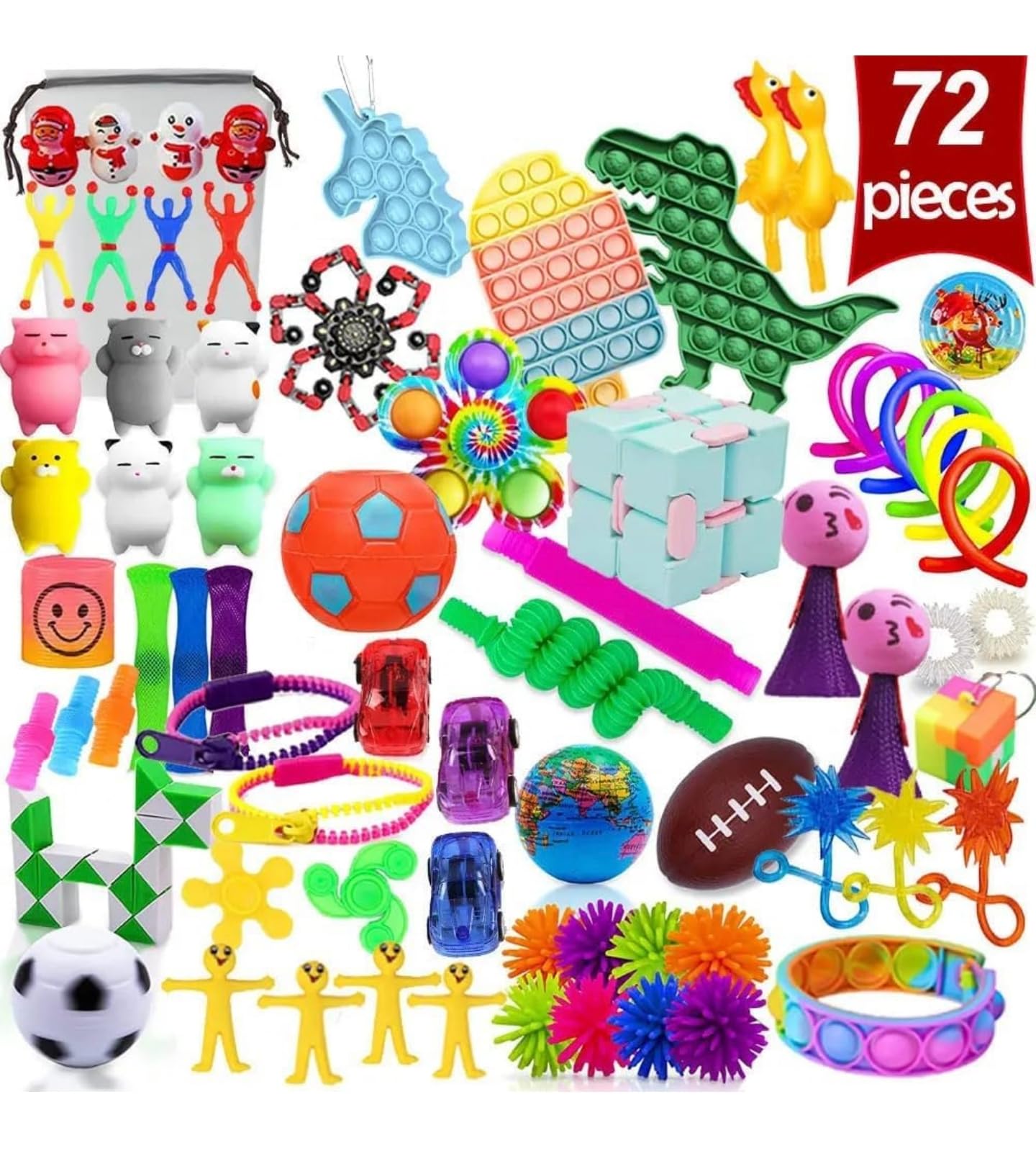 72 Pcs Fidget Toys Pack - Stocking Stuffers for Kids, Gifts for Kids, Party Favors - Adults Stress Relief Sensory Toy - Toys Bulk for Classroom Treasure Box Prizes - Pop Its