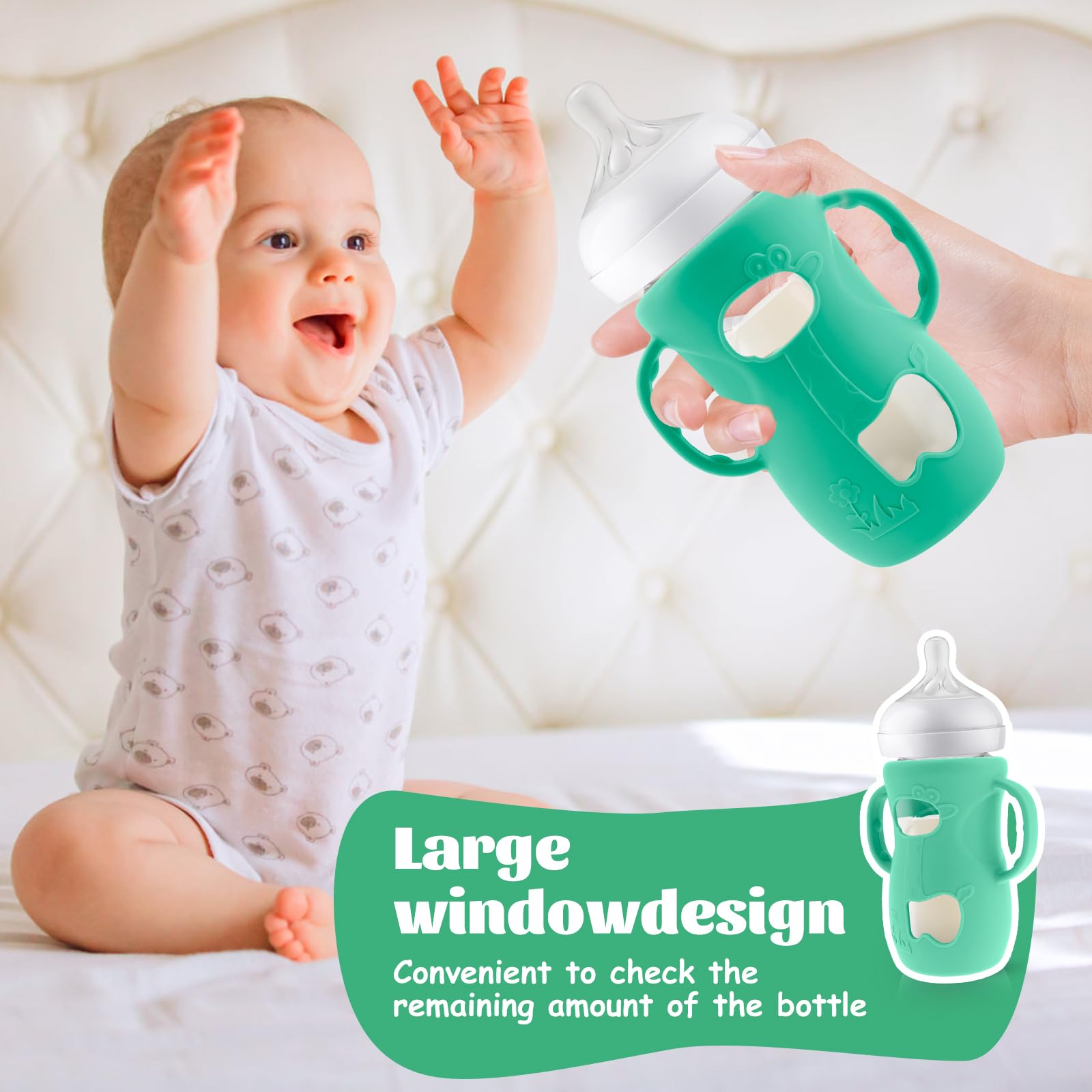 Confezione da 5 manici in silicone per biberon Avent Natural in vetro Baby Bottle Protective Cover senza BPA, diametro esterno compatibile con biberon