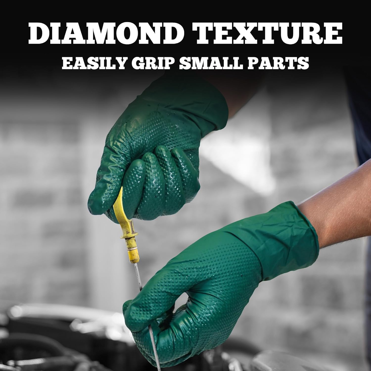TitanFlex Heavy Duty Industrial Nitrile Gloves with Raised Diamond Texture, 6-mil, Latex Free (Dark Green/Yellow) - Image 8