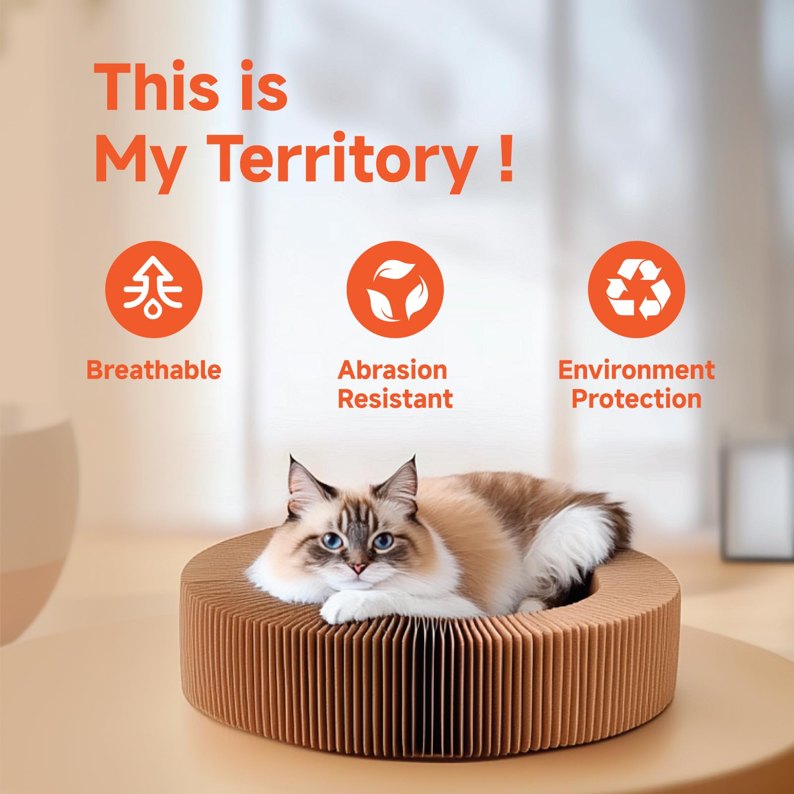 Cat Scratcher Lounge Bed, Collapsible Magic Organ Cardboard Cat Bed, Round Cat Scratching Bed Nest for Indoor Big Large Kitty Kitten Cats