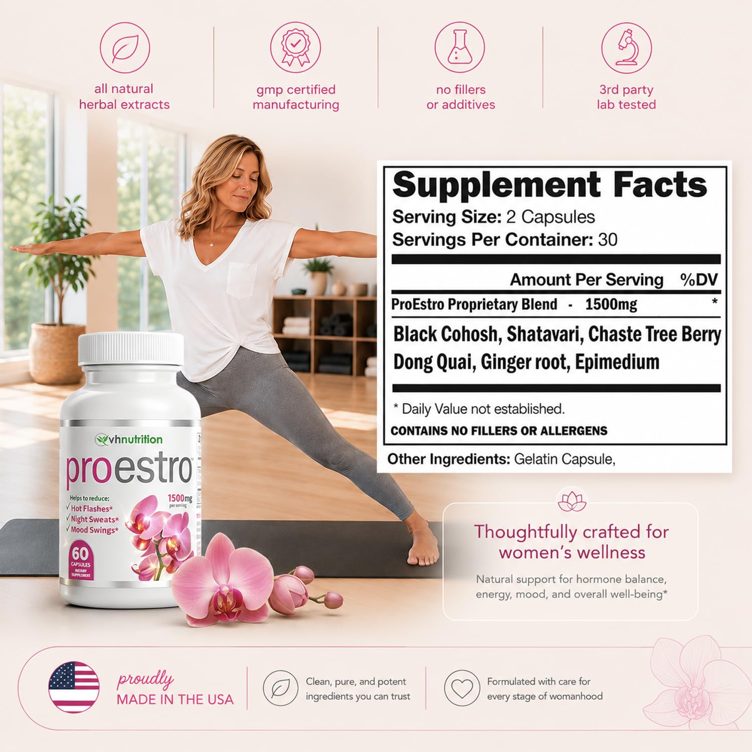 VH Nutrition PROESTRO | Estrogen Support* Supplement for Women | Extra Strength Hormone Balance* for Her | 60 Capsules in Easy to Swallow Pills — Amazon image 5