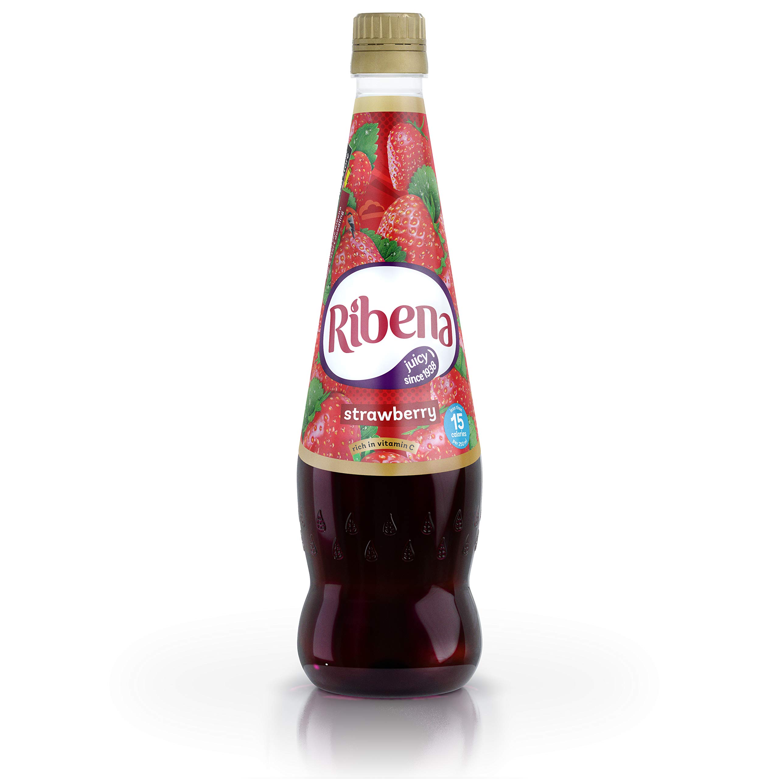 Ribena Strawberry Concentrate Cordial, 12 flaconi da 850 ml, contiene vero succo di frutta, senza coloranti o aromi artificiali, diluire con acqua, realizzato con fragole britanniche.
