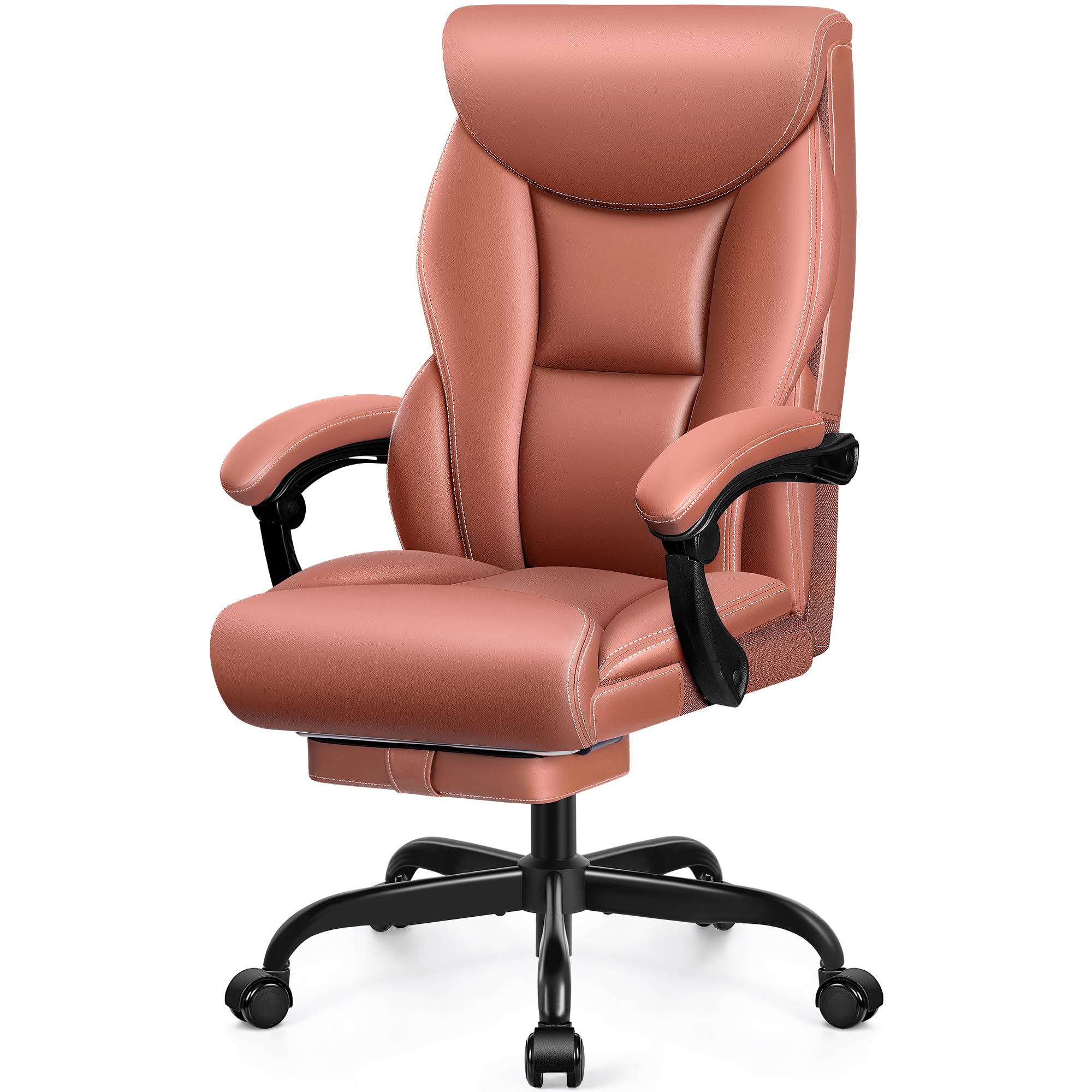 FelixKing Sedia da ufficio ergonomica in pelle PU, schienale alto, sedia da computer inclinabile con poggiapiedi, supporto lombare, regolabile in altezza (marrone opaco)