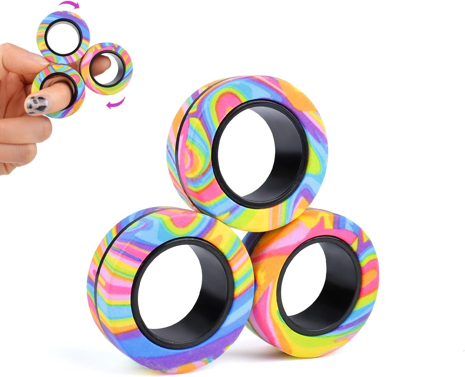 Cevioce 3Pcs Magnetic Rings Fidget Toy Set, ADHD Anxiety Magnetic Fidget Toys Adults Fidget Spinner Rings for Relief, Easter Gifts for Kids 8+ Year Old Easter Basket Stuffers for Teens Boys Girls C
