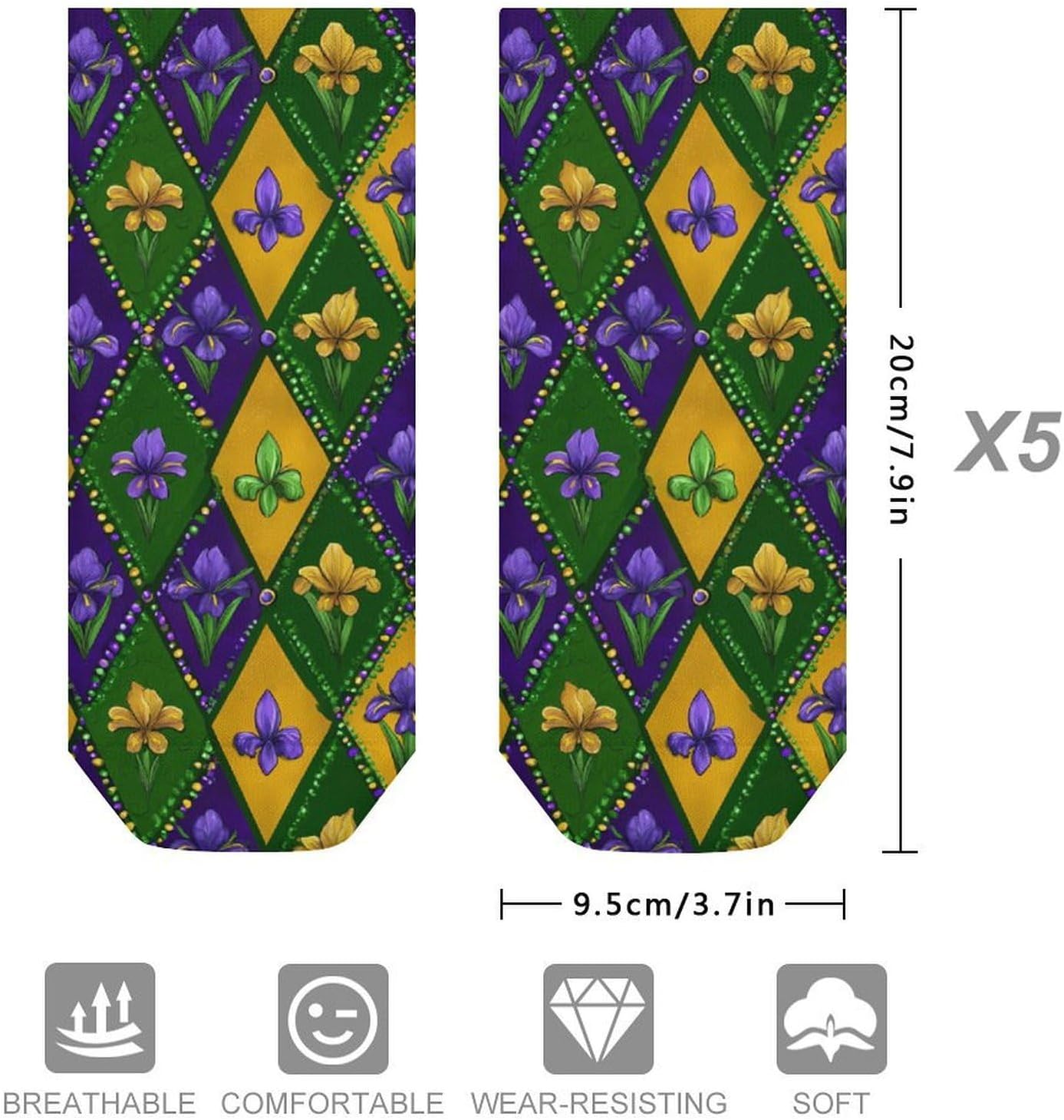 Mardi And Gras Fleur-De-Lis Socks for Men Women 5 Pairs Ankle Socks