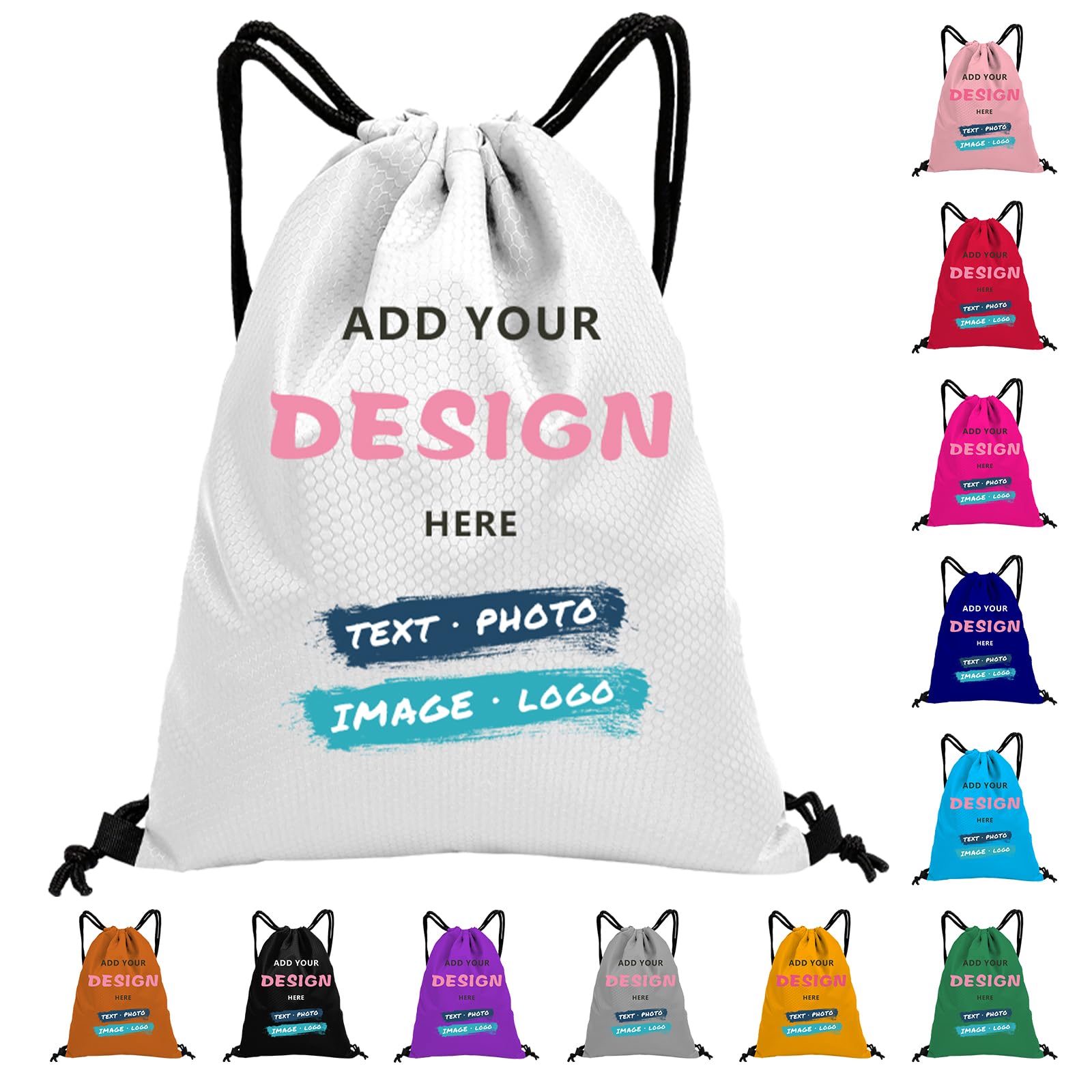 WBgjsnklbnl Custom Drawstring Backpack with Name Personalized Bulk Beach Draw String Bags for Small Business Swim Sport Camping Vacation Travel Gym Men Women