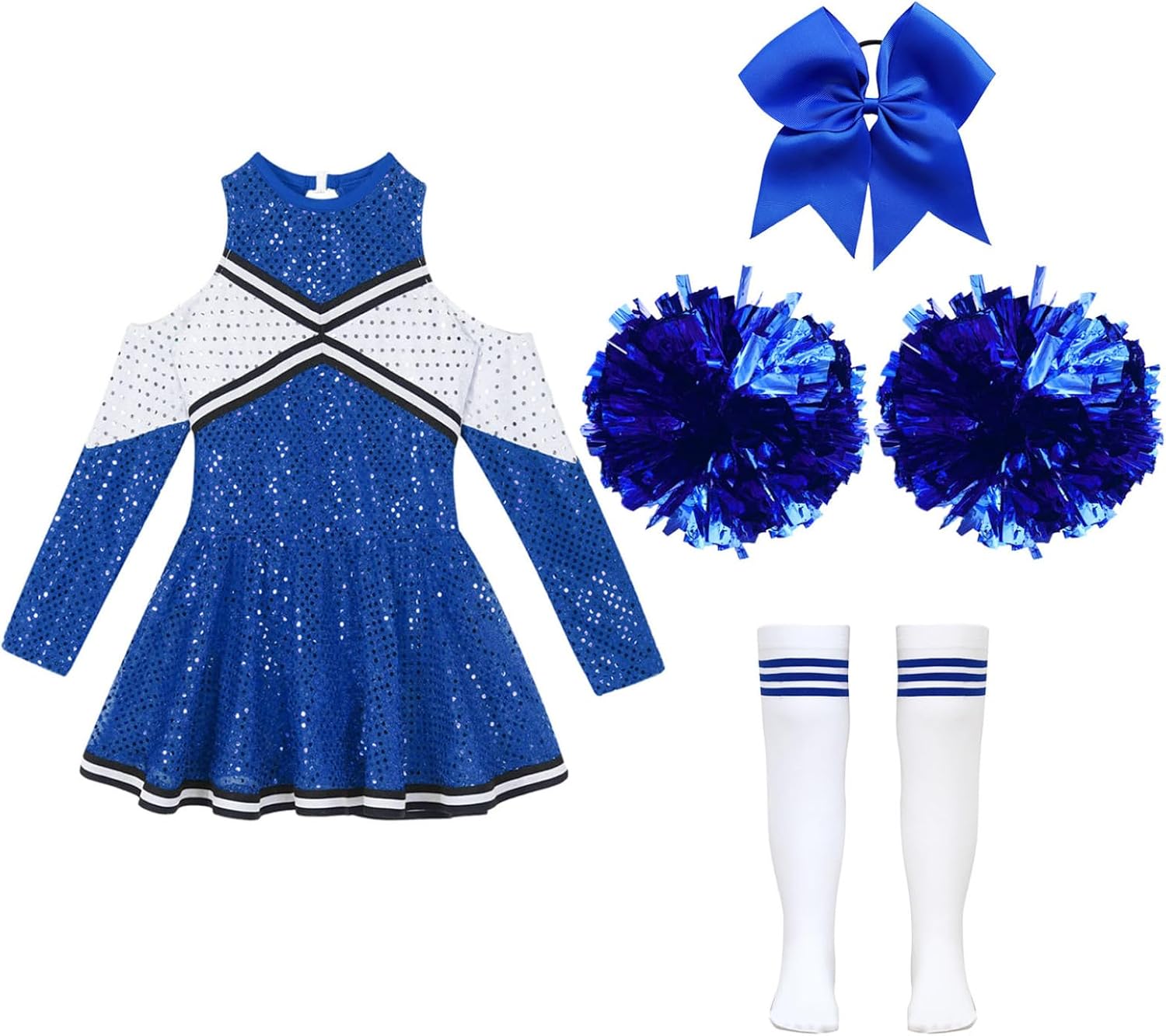 Hedmy Kids Girls Cheerleading Costume Sparkly Sequin Dance Dress Halloween Carnival Cheer Leader A Blue 12 Years