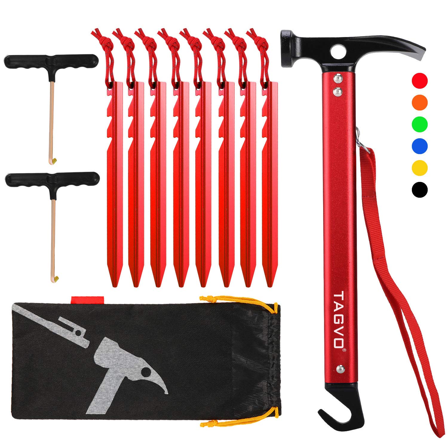 TAGVO Multifunktions Camping Hammer, Multifunktions Outdoor High Carbon Stahl Camping Hammer Zelt Hammer mit Zeltpfahlentferner die Funktion，mit Aufbewahrungstasche