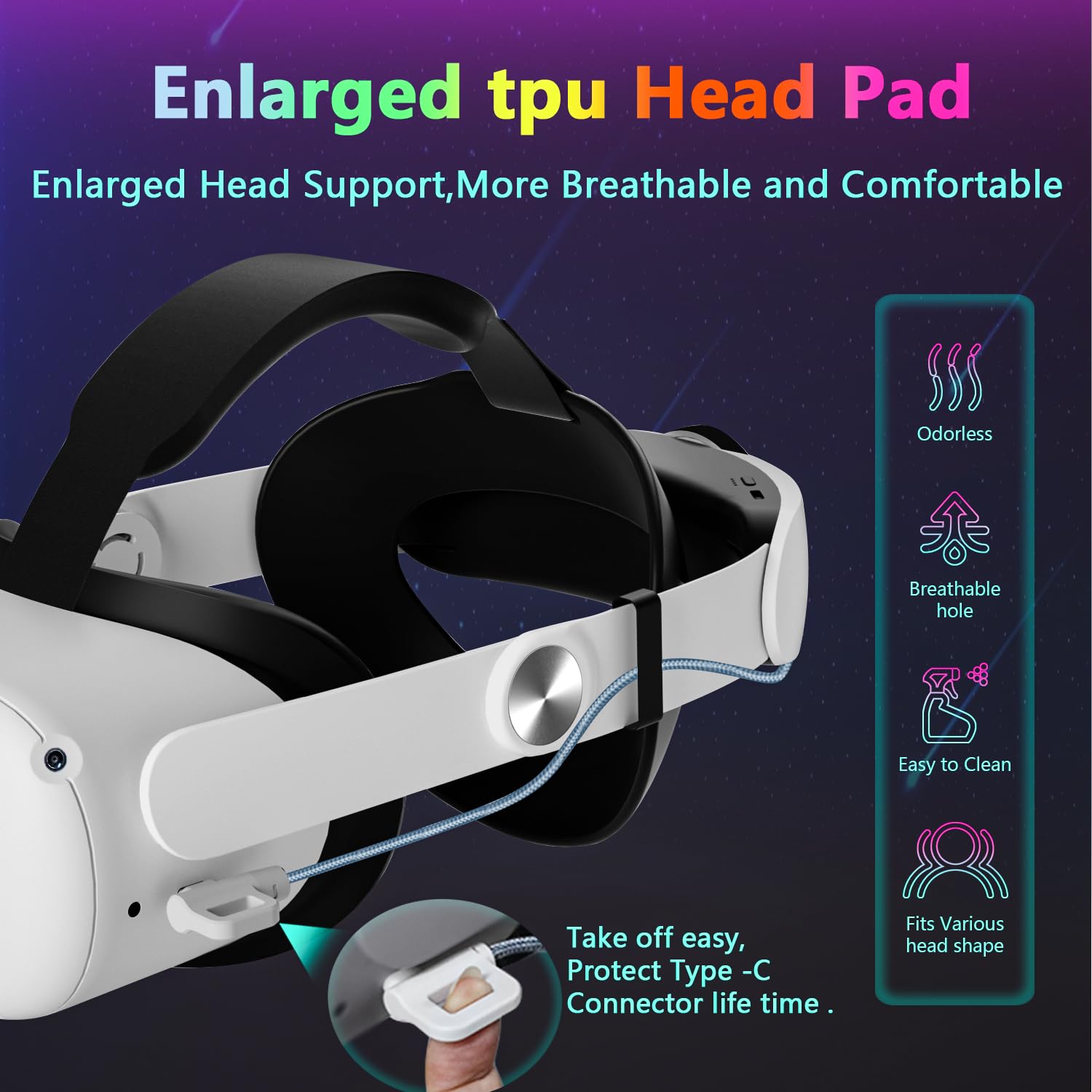 SAQICO Head Strap with 10000mAh Battery for Oculus Quest 2, Cool RGB Light Fast Charging Adjustable Battery Pack for Meta Elite Strap Replacement Extend 8H Playtime, Enhanced Comfort Reduce Pressure