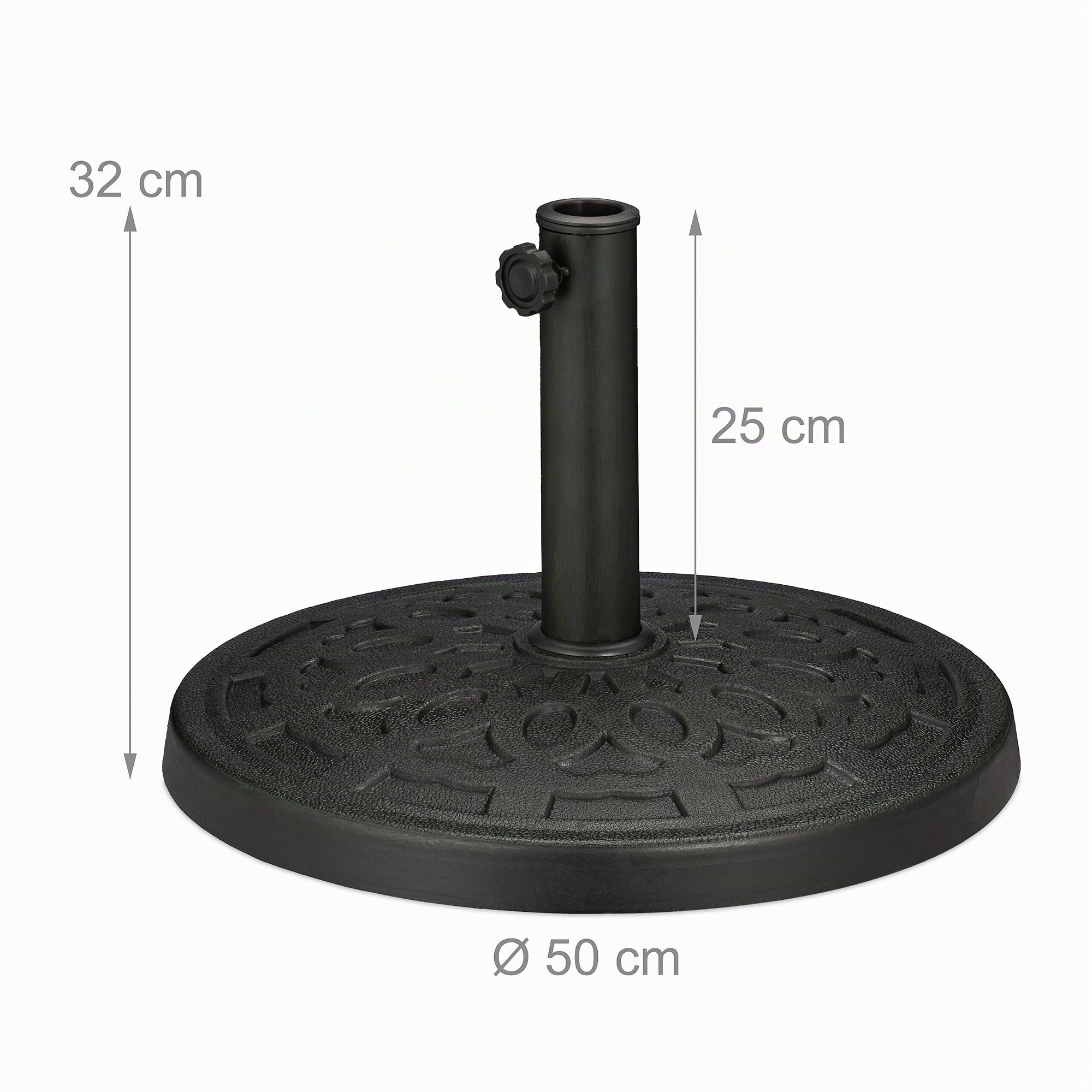 Relaxdays Base per Ombrellone, per Aste da 38-50 mm, Resistente alle Intemperie, Giardino e Balcone, Ø 50 cm, Verde Nero