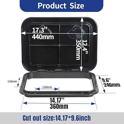 Miniatura 5 de smartmarine Marine - Escotilla de acceso a cubierta de 17.3 x 12.4 pulgadas, color negro, rectangular, para barco, tapas de escotilla