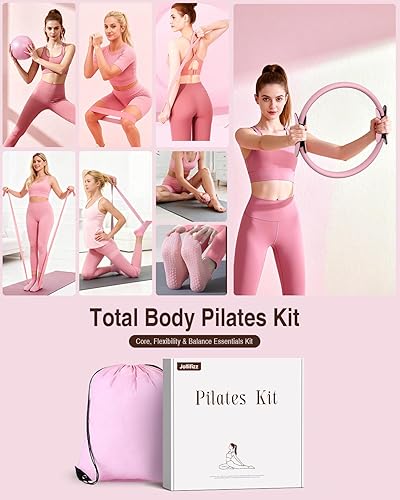 Miniatura 2 de Kit de pilates para mujer, entrenamiento en casa, juego de anillo y pelota con 3 bandas de resistencia de tela, bola de masaje, kit de iniciación de