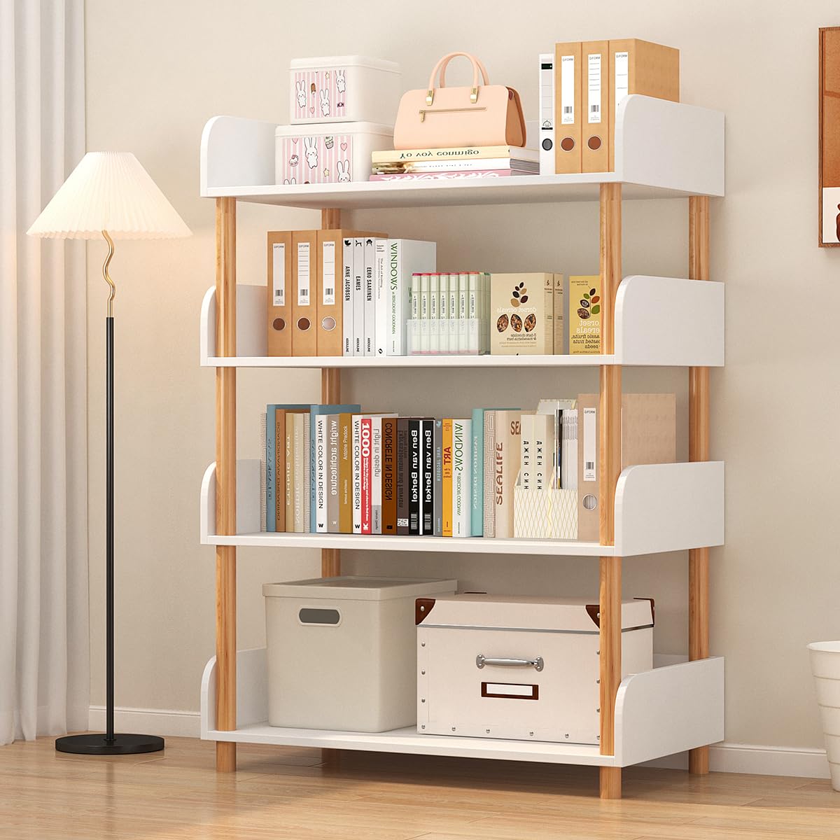 Photo 1 of 2-Tier Open Bookcase with Extra-Deep Shelves - Modern Display Bookshelf Premium Solid Wood for Living Room, Home Office & Bedroom, 11.8in Deep Storage Cabinet, Warm White (Warm White, Extra Large, 2)