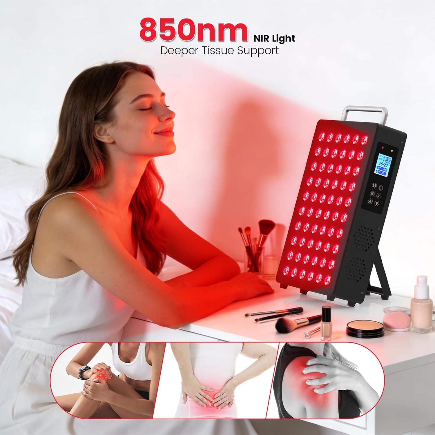 Red Light Therapy Device for Face & Body, 300W Led Light Therapy Panel with 1.77" LCD Screen, 660nm Red & 850nm Near Infrared Light, 9 Pulse Modes for Skin Care & Muscle Recovery