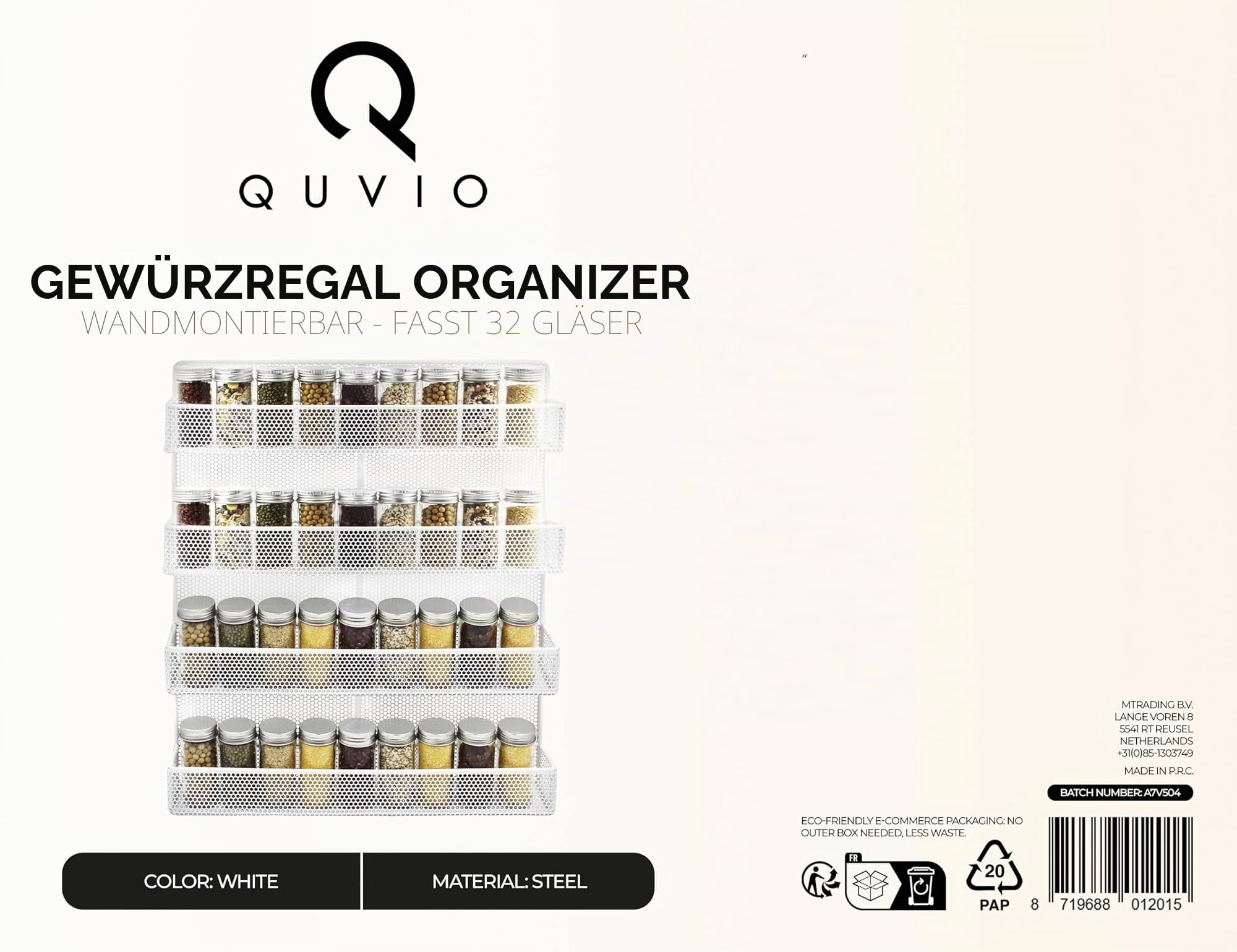 QUVIO Großes Gewürzregal Stahl - für an der Wand - Gewürze und Töpfe - Weiß