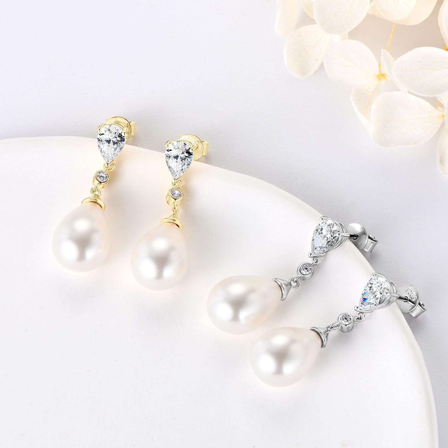 925 Sterling Silver Pearl Drop Earrings for Women, June Birthstone Long Dangle Pearl Jewelry Gifts for Her - Image 3