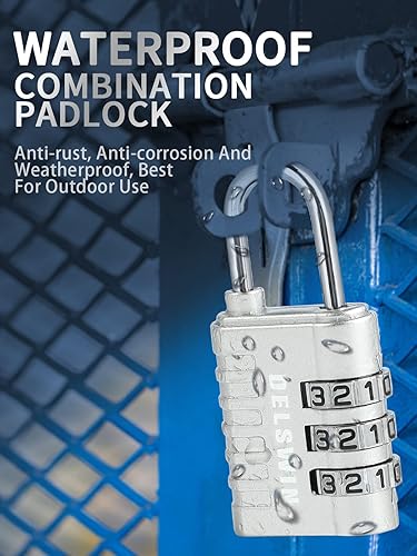 Miniatura 3 de Cerradura de combinación pequeña de 3 dígitos para casillero  Paquete de 4 cerraduras de equipaje reiniciables para mochila de viaje  Candado