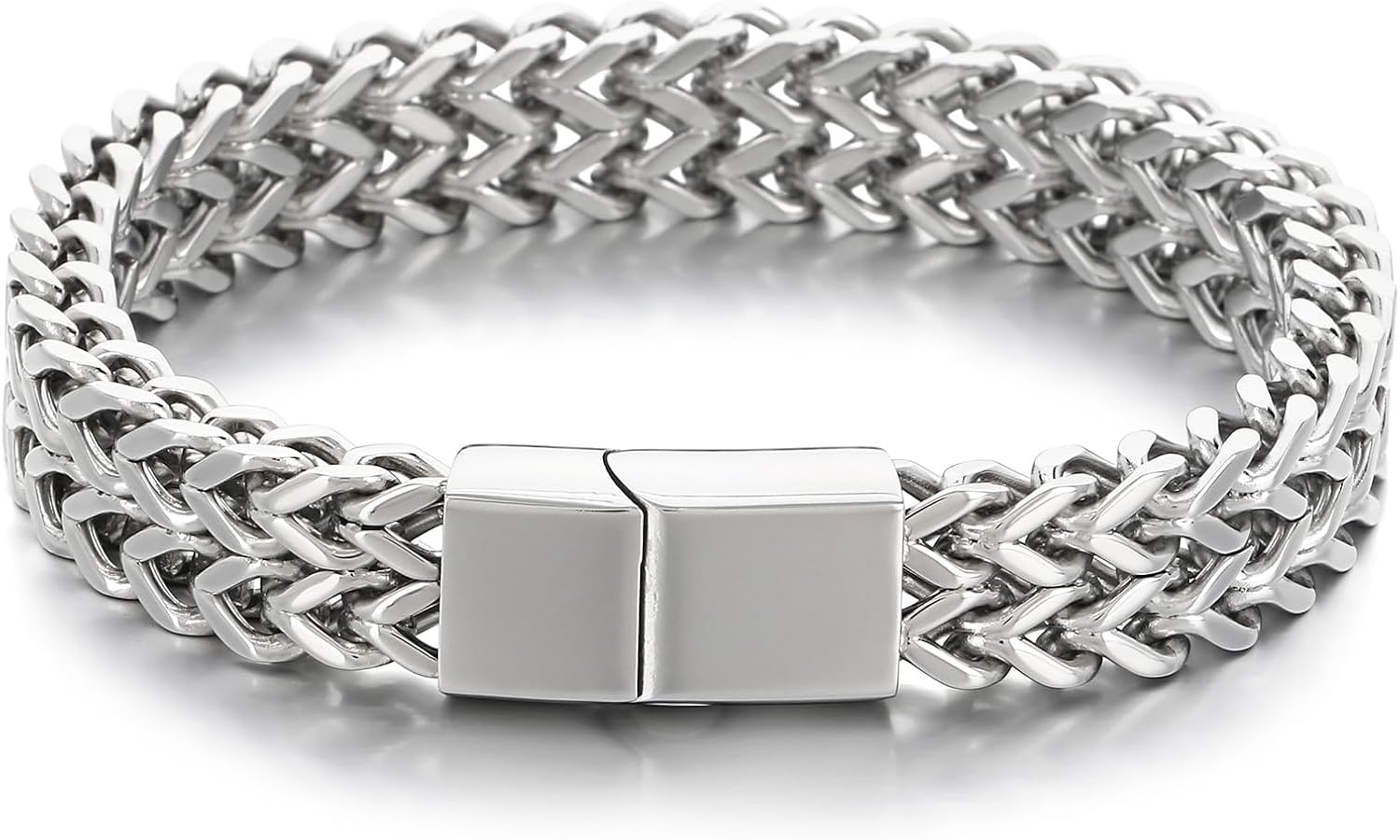 Mens Silver Bracelet Double Row Titanium Steel Bracelets for Men Woven Design Stainless Steel Punk Jewelry for Men Silver Cool Gifts for Him