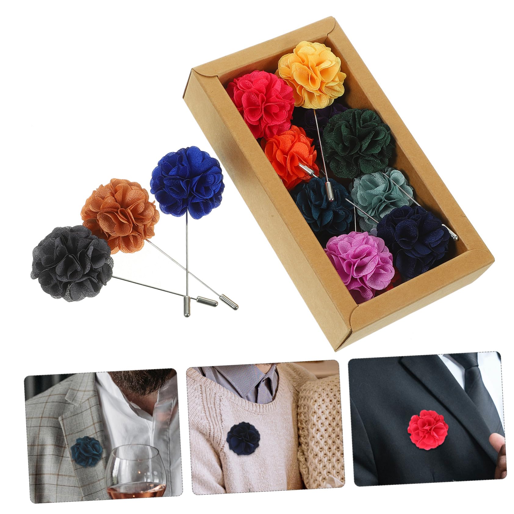 KOMBIUDA 16 Elegante Herren Anstecknadeln mit Blumenmotiv aus Chiffon und Metall Bequeme und Stilvolle Brosche als Anzug Accessoire für Festliche Anlässe
