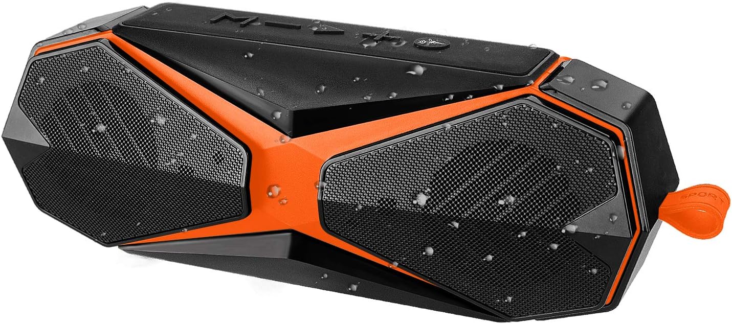 POHO Bluetooth Speaker Waterproof IPX7, Portable Wireless Speaker with Dual-Driver Stereo Bass, Bluetooth 4.2 Hand Free Calling Support TF Card for Outdoor, iPhone, Android, Tablet (Orange)