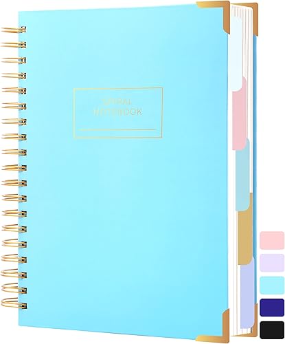Cuaderno de espiral de tapa dura con pestañas de 8 x 10 pulgadas, diarios grandes con líneas en espiral para mujeres con divisores, 240 páginas,