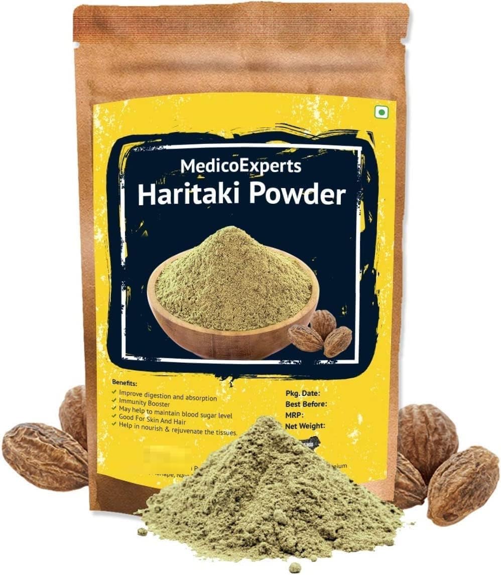 RUVA Haritaki Poudre biologique – 400 g/m² | Poudre Harde 100 % pure | Kadukkai | Harad | Poudre de noix d'encre pour les cernes, le visage, la peau et une digestion saine