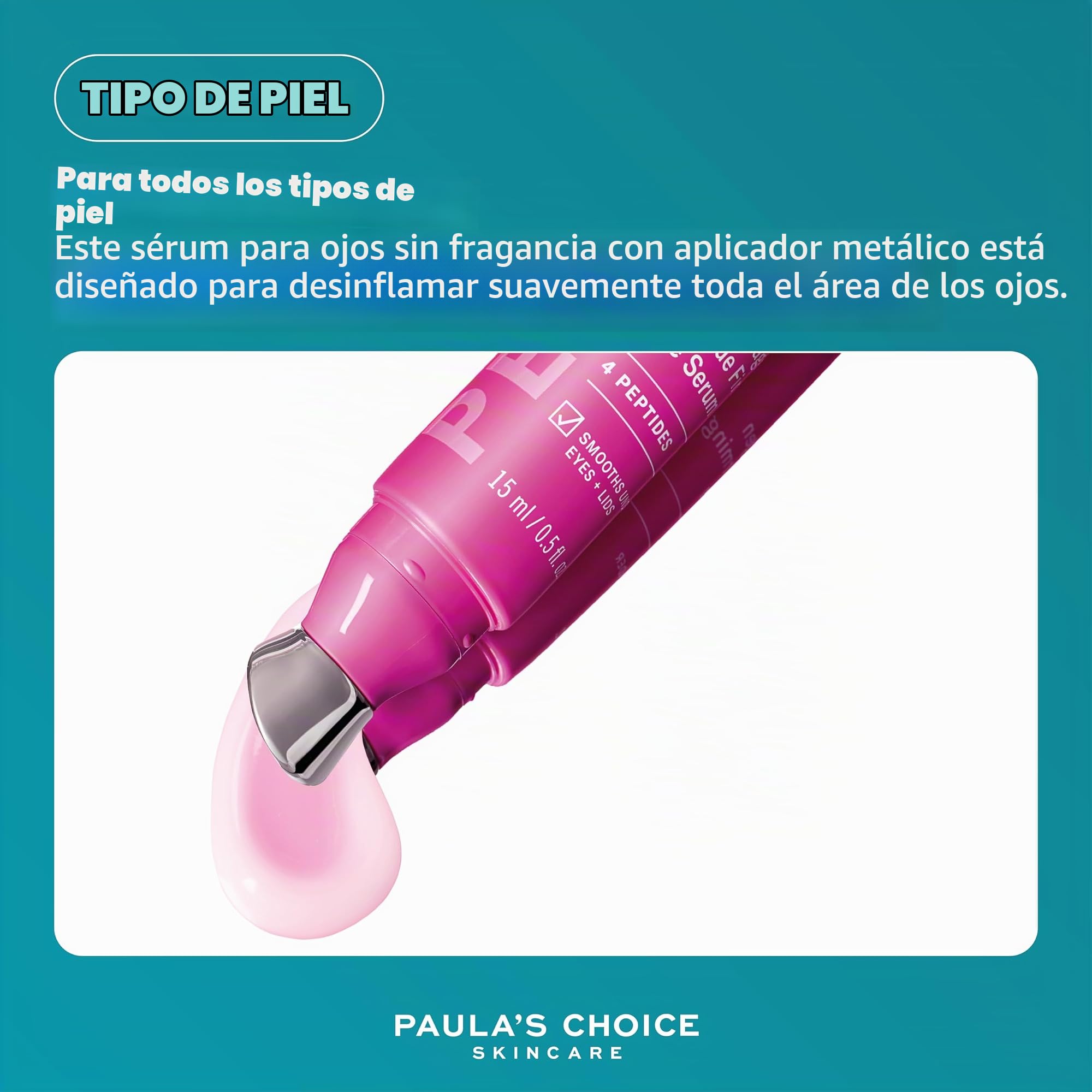 Paula's Choice Contorno de Ojos Pro-Colágeno Péptidos, Gel Crema, 15 ml | Gel Ligero sin Fragancia - Sérum Ligero Para Ojos Con Aplicador Metálico - Reduce Arrugas Y Patas De Gallo - Hidrata La Piel