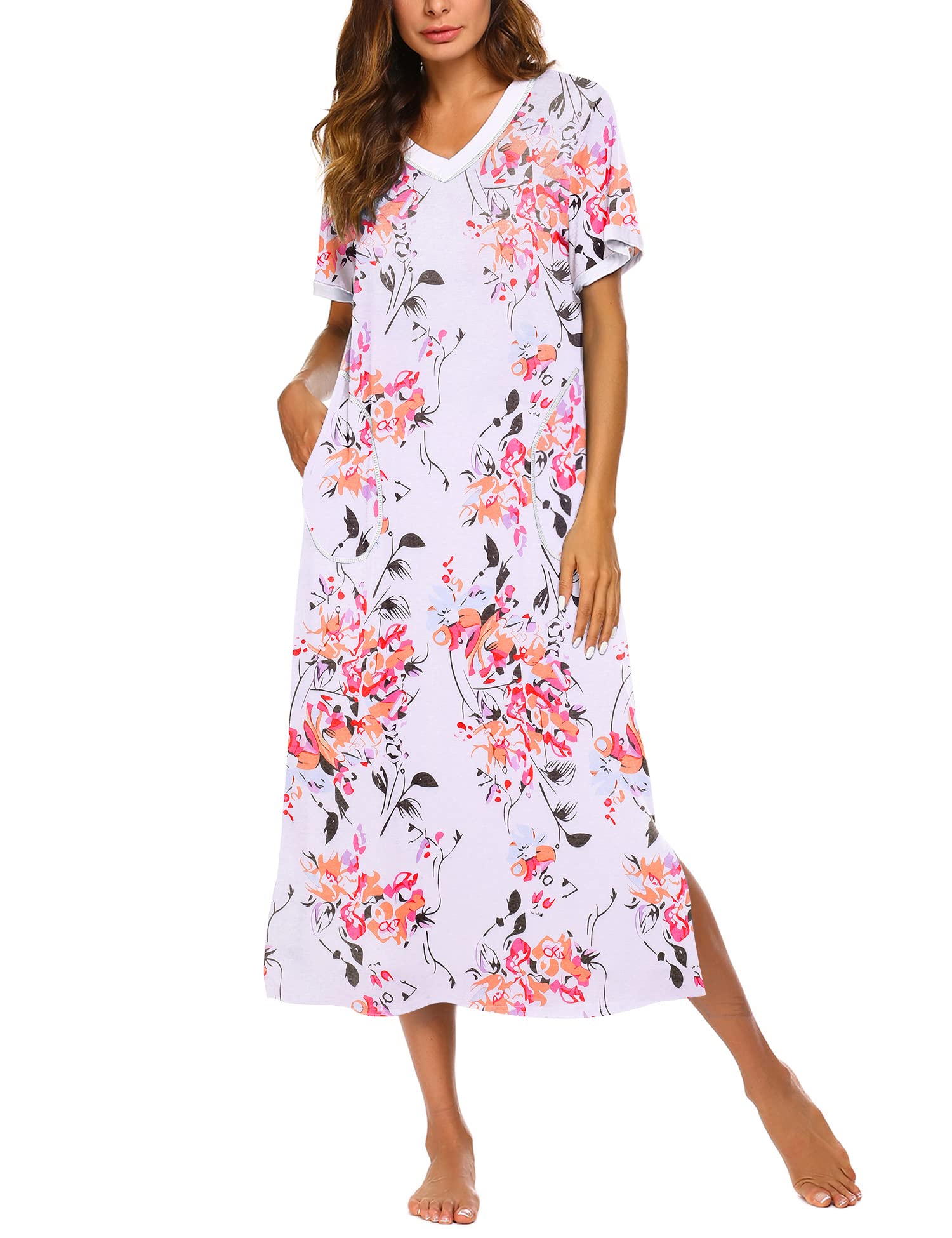 EkouaerWomen's Full Length Short Sleeve Nightgown