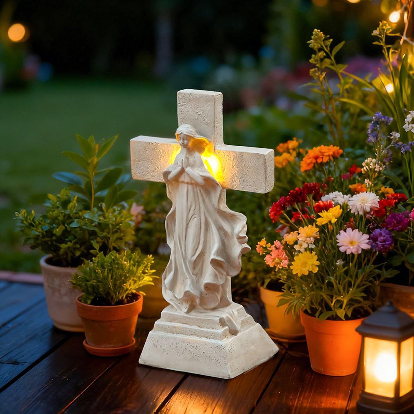 Estatua De Jardin Operada Con Energia Solar Resina Resistente a las | Decoración de Exterior con Luz Solar para Patio Jardín Terraza Porche y Senderos