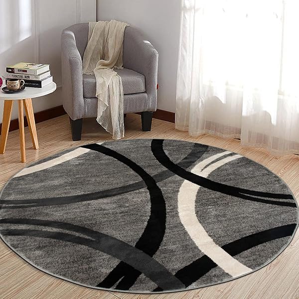 Modern Gray Wavy Circle Rug