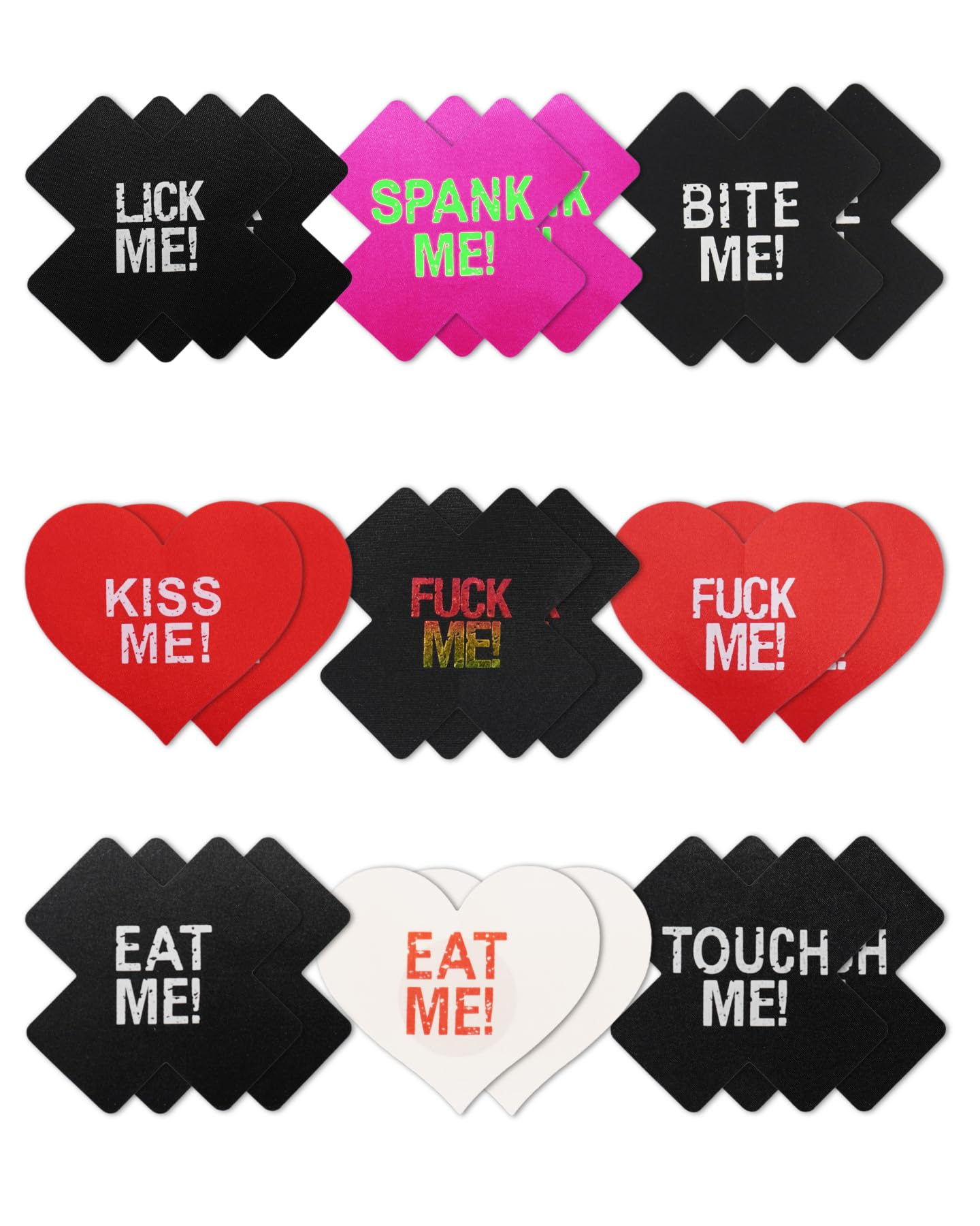 CICKEEPasties Sexy Nipple Covers 9 Pack Fun Pasty Pack for Rave Party Goth Lingerie Heart X Breast Petals with Words