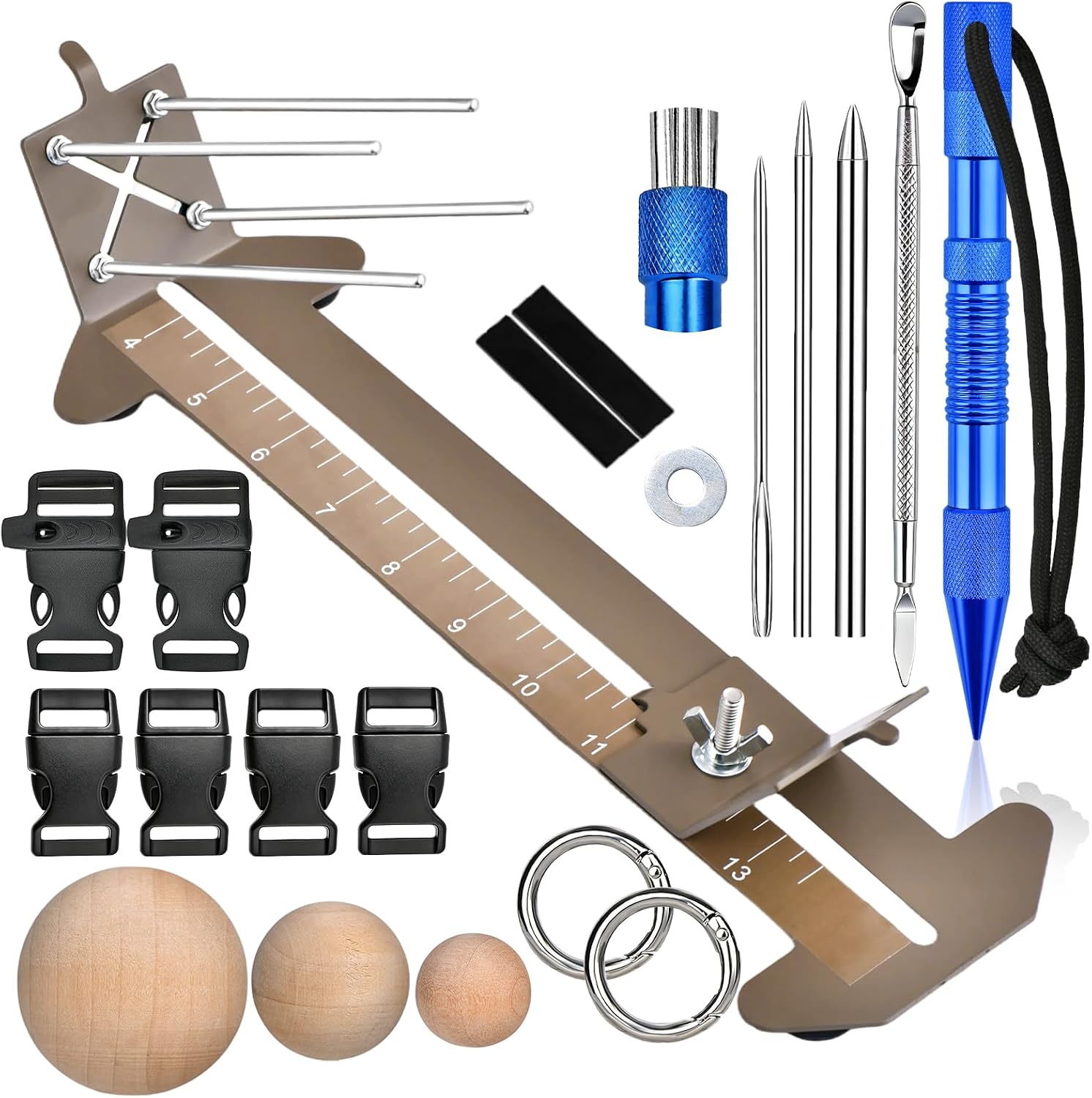 Paracord Jig Kit Bracelet Maker - Adjustable Braiding Tool Set 4" to 13", Complete DIY Craft Set with Marlin Spike Kit for Bracelets, Leashes, Keychains (Orange)