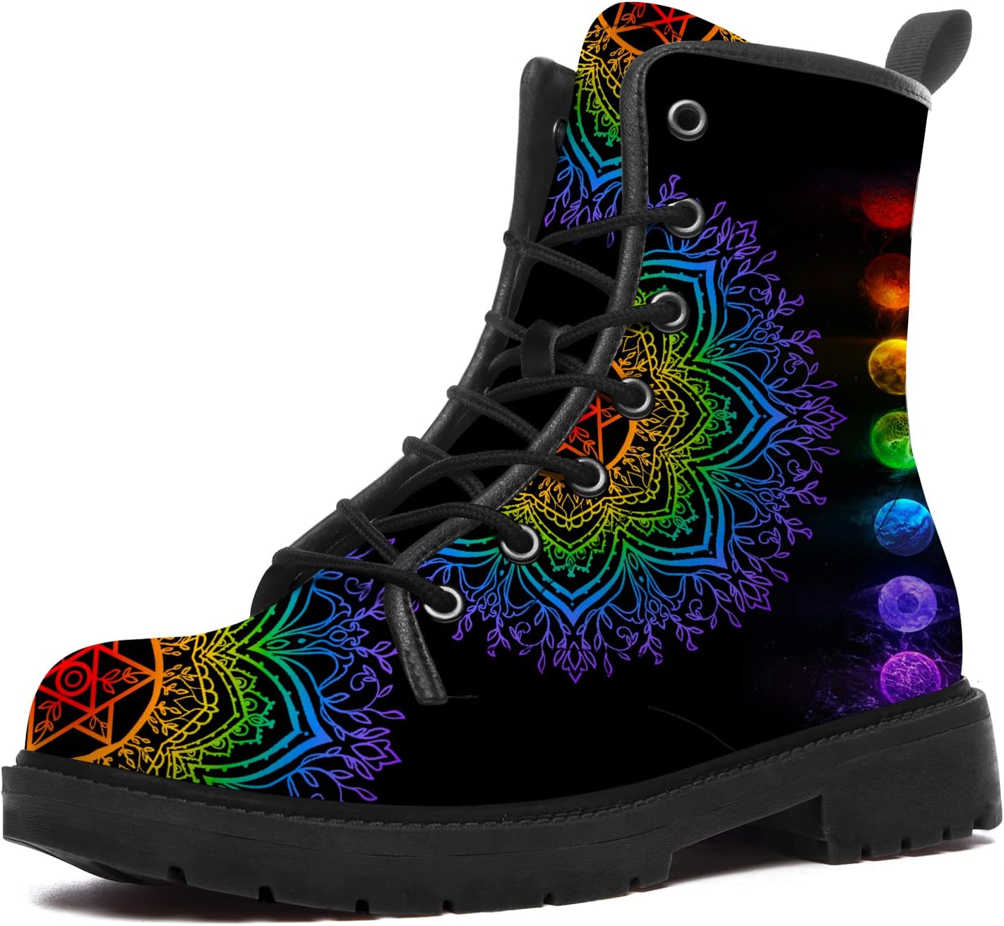 Chakras Boots Womens Mens Combat Boots Lace up Ankle Boots Work Waterproof Low Heel Booties Shoes Gifts for Women Men