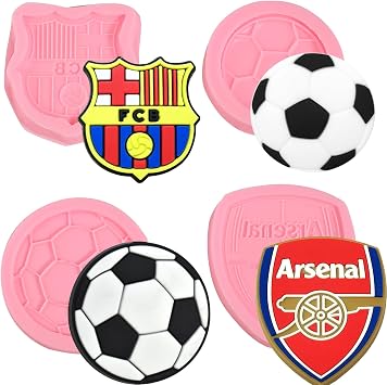 4Pcs Soccer Chocolate Silicone Molds, Football Theme Sports Set Fondant Molds for Birthday Party Cake Decorations, Cupcake Toppers, Candy, Mousse, Gum, Resin Crafts, Clay Modeling Plaster