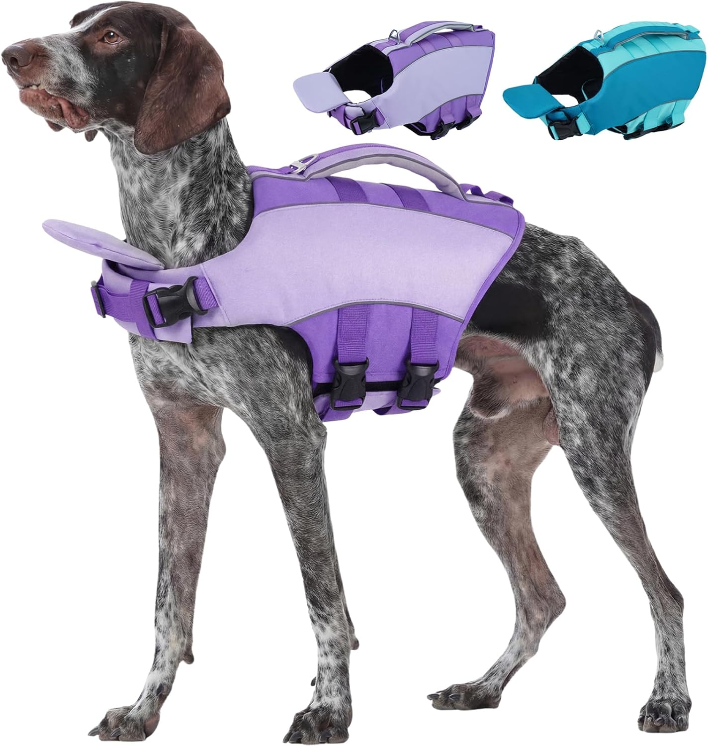 Kuoser Dog Life Jacket, Front Float Dog Life Vest for Swimming Boating, Reflective Pet Swim Suit with Rescue Handle & D-Ring & Chin Float for Small Medium Large Dogs, Purple 2XL